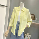 Spring And Summer Solid Shirt Women's New Hong Kong Style Loose Long-Sleeved Coat Design Sense Of Small Folding Net Red Shirt HZ1208