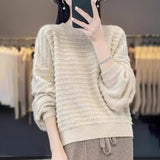 Women's Round Collar Full Body Hook Line Showing Thin Thick Sweater Loose Leisure Autumn And Winter New Knitted Shirt Comfortable Outerwear HZ1208