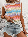 New Sleeveless Knitted Shirt Retro-Colly Rainbow Vest Top Women's Clothing HZ1208