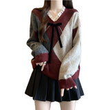 Wine Red Riger Sweater Woman 2025 Spring New Large-Size Fat Lys V Collar Knitted Christmas Shirt Retro Top HZ1208