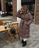 2025 Leisure Collection Waist Thin Long Bread Cotton Clothes Women Thick Warm Cotton Coat Brown HZ1208