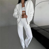 2025 New Autumn And Winter Women's Casual Zipper Jacket Wide Leg Pants Fashion Set HZ1208