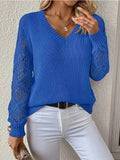 V-Neck Hollow Knitted Jersey Sweater Hot Loose Leisure Long-Sleeved Top HZ1208