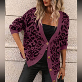 Autumn And Winter New Sweater Women's Large Size Loose Knit V-Neck Leopard Long-Sleeved Open-Shirt Coat Woman HZ1208