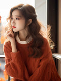 This Year's Popular Beautiful Orange Round-Neck Sweater Women Wear Loose Knitting Tops In Autumn And Winter With A Small Fragrant Wind HZ1208
