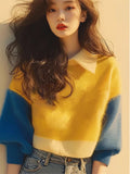 Early Autumn Niche Design Yellow Horse Hair Color Sweater 2025 New Lazy Wind Gentle Sweet Knitted Shirt HZ1208