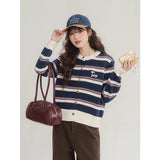 Autumn New Striped Knitted Shirt Small Fragrant Wind Milk Whiry Soft Sweater Cardigan Jacket Women Spring And Autumn Outside The Top HZ1208