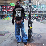 Fashion Fashion Brand Print Loose Sweater Y2K Hip Hop Street-Set T-Shirt Casual Top HZ1208