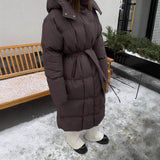 2025 Leisure Collection Waist Thin Long Bread Cotton Clothes Women Thick Warm Cotton Coat Brown HZ1208