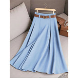 2025 Women's Spring And Autumn Solid Color Casual Bvy Skirt With Belt HZ1208