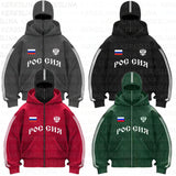 Tide Double Hat Design Letter Hooded Cardigan Autumn And Winter Men And Women With The Same Loose Y2K Sweater HZ1208