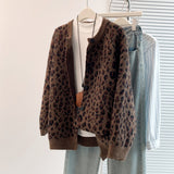 Large-Size European Version Of Retro Lazy Chic Leopard Single-Rower Buckle 2025 Knitted Cardigan Sweater Coat Women's Clothing HZ1208