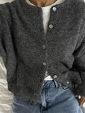 Hot White With Soft Knitted Cardigan Female Retro Buckle Gray Wool Sweater Coat In Wind HZ1208
