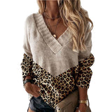 Sweater 2025 New Colored Knitted Shirt Women's Autumn Winter Leopard Tard New V-Necked Sweater HZ1208