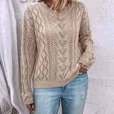 Women's Sweater Knitted Shirt Design Hollow V-Neck Long-Sleeved Hooded Top HZ1208