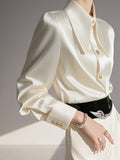 This Year's Popular French Unique Small Shirt Light Luxury High Sense Light Familiar Wind Commute White Acetate-Sense Faucet-Sting Shirt Spring HZ1208