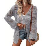 New Beach Knitted Jersey In Summer 2025 Sexy Solid Color Knitted Beach Swimwear Shirt Sunscreen Cardigan HZ1208