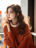 This Year's Popular Beautiful Orange Round-Neck Sweater Women Wear Loose Knitting Tops In Autumn And Winter With A Small Fragrant Wind HZ1208