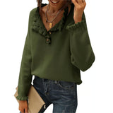 Spring And Autumn 2025 New Women's Knitted Top Casual Long-Sleeved Button-Lace Cloth Cloth Sweater HZ1208