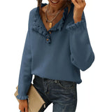 Spring And Autumn 2025 New Women's Knitted Top Casual Long-Sleeved Button-Lace Cloth Cloth Sweater HZ1208