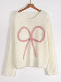 Yang Yang Autumn And Winter Sweater Women Loose Round Collar Hand Embroidered Bow Jacket Coat HZ1208