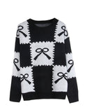 Autumn And Winter New Christmas Sweater Women's Loose Knitted Jersey Square Bow Bump Color Coat HZ1208