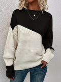 Women's Sweater Casual Loose Knitted Shirt Color Long-Sleeved Collar Knitting Top HZ1208