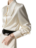 This Year's Popular French Unique Small Shirt Light Luxury High Sense Light Familiar Wind Commute White Acetate-Sense Faucet-Sting Shirt Spring HZ1208