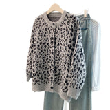 Large-Size European Version Of Retro Lazy Chic Leopard Single-Rower Buckle 2025 Knitted Cardigan Sweater Coat Women's Clothing HZ1208
