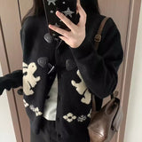 Horn Buckle Loose Retro Sweater Cardigan Women 2025 Autumn And Winter New Round-Necked Collared Flower Knitted Coat HZ1208