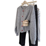 Soft Glutinous Casual Round-Neck Love Buckle Sweater Coat Women's New Loose College Style Knitted Sweater Tops In Autumn HZ1208