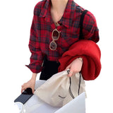 Vintage Red Plaid Shirt Coat Woman 2025 Spring And Autumn Lazy Wind Loose Shirt Casual Design Sense HZ1208