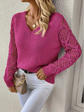V-Neck Hollow Knitted Jersey Sweater Hot Loose Leisure Long-Sleeved Top HZ1208