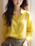 High Sense Gentle Windy Yellow Beautiful Shirt Simple Commute Small Fashion Age-Dense Stated Set-Tite Shirt Woman HZ1208