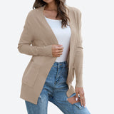 2025 New Solid-Color Knitted Coat With Pocket Cardigan Jacket Street Trendy Sweater Fashion Top Woman HZ1208