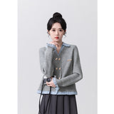 Fake Two POLO-Necked Sweater Women's Spring And Autumn 2025 Spring And Autumn New College Style Splicing Knitted Cardigan Women's Top HZ1208