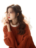 This Year's Popular Beautiful Orange Round-Neck Sweater Women Wear Loose Knitting Tops In Autumn And Winter With A Small Fragrant Wind HZ1208