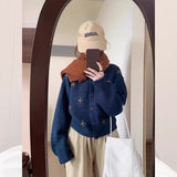 Korean Version Of Gray Loose Hand Embroidered Sweater Coat Women In Autumn And Winter Outside The Lazy Wind Soft Knitted Cardigan HZ1208