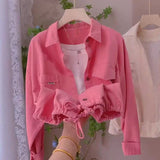 Spring And Autumn New Polo Collar Loose Shirt With Open Shirt Under The Shirt Jacket Female Pink Rope Coat HZ1208