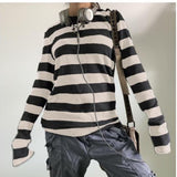 New Loose Leisure Stripes Cotton Commuting Ins Long Sleeves HZ1208