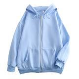 Solid-Color Flat Hooded Ins College Windy Loose Zipper Thick Hooded Coat HZ1208