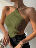 Wrap-On Neck Knitted Vest Design Sweater Wrapped Blouse HZ1208