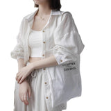 Spring And Summer 2025 New Loose Thin Sunscreen Striped Cotton Long-Sleeved Shirt In The Long Retro Coat HZ1208