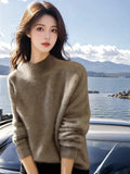 Cashmere Sweater Women In Autumn And Winter Under The Bottom Of The Blouse Lazy Style Design Sense Retro Half-High Collar Red Knitwear HZ1208