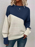 Women's Sweater Casual Loose Knitted Shirt Color Long-Sleeved Collar Knitting Top HZ1208