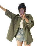 Vintage Green Shirt Cardigan Jacket Women's Spring And Autumn 2025 New Loose Long-Sleeved Loose Top Shirt Shirt HZ1208
