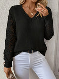 V-Neck Hollow Knitted Jersey Sweater Hot Loose Leisure Long-Sleeved Top HZ1208