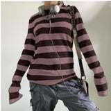 New Loose Leisure Stripes Cotton Commuting Ins Long Sleeves HZ1208
