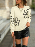 Women's Spring And Autumn Solid-Colored Flowers Knitted Sweater Fashion Collar Long-Sleeved Top HZ1208