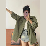 Vintage Green Shirt Cardigan Jacket Women's Spring And Autumn 2025 New Loose Long-Sleeved Loose Top Shirt Shirt HZ1208